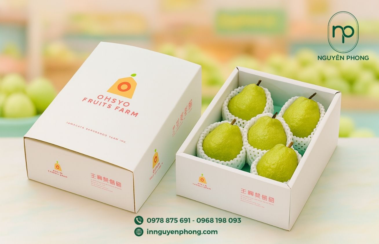 Mẫu thùng carton đựng ổi in logo thương hiệu
